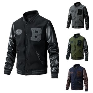 Men Streetwear Stojak Projektowanie kołnierza Baseball Płaszcz Windbreaker Lett Patchwork Hafloidery skórzany rękawie kurtki Bomber Man USA