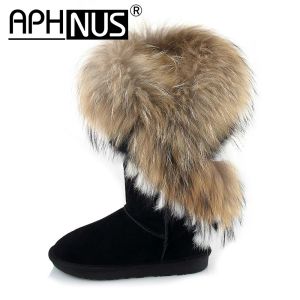 Botas Aphnus Womens Boots Winter Snow Snow Tornozelo curto de calça de bezerro de bezerro 2020 Sapatos para mulheres Novas BOOTIES BRACK BROWN BOOT