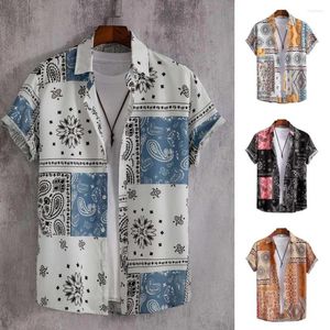 Men's Casual Shirts 2024 Men Summer Beach Hawaiian Shirt Fashion Flower Geometric Printed Blouse Short Sleeves Loose Turn-down Collar Top