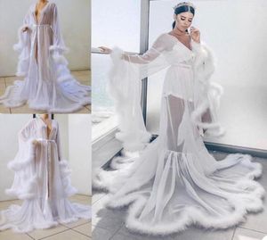 2021 Nya brudjackor med päls långa ärmar Kvinnor Sexig fest Sleepwear Custom Made Bathrobe Sheer Nightlown Robes23862234086037