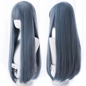 Wigs HOUYAN lolita wigs Long straight wigs lady gray blue high temperature resistant synthetic wig cosplay party natural wig