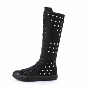 Boots Spring Autumn New Hightop Slim Canvas Crystal Crosstied Zipper Plus Size 42 43 Women Long KneeHigh Boots Ladies Dance Shoes