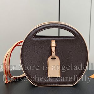 10a spegelkvalitetsdesigners små runt mig väskor 22,5 cm kvinnors belagda duk rund koppling lyxiga hanterar handväskor brun handväska crossbody axel rem låda väska