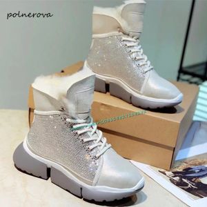 Bot lüks bling kristal kürk kar botları katı kalın taban sıcak moda eğlence partisi günlük ayakkabılar kadınlar için 2023 kış anti slip seksi