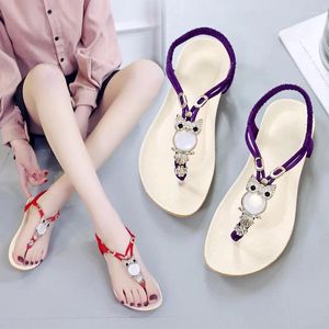 Sandálias femininas verão flip-flops plana boêmio frisado sapatos de praia tamanho grande moda casual alça traseira