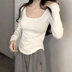 Square Top, Women's White Bottom, Paired with 2024 Spring, Autumn, and Winter New Trendy Low Necked Long Sleeved Shirt