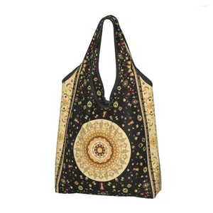 Borse portaoggetti Riciclaggio Borsa per la spesa con tappeto turco floreale bohémien vintage Borsa da donna Borsa per la spesa portatile in stile persiano antico