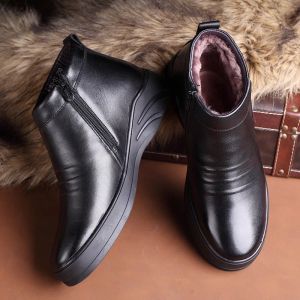 Stiefel echte Leder -Herren Reißverschluss Stiefel Winter -Knöchel Mann Schneestiefel Wolle Fashion Schuhe Schuhe Männer lässige Männer Schuhe Zapatos de Hombre