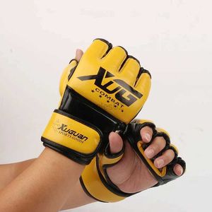 Skyddsutrustning MMA Half Finger Boxing Gloves Pu Leather Taekwondo Fighting Sanda Training Gloves Karate Muay Thai Boxing Training Equipment YQ240318