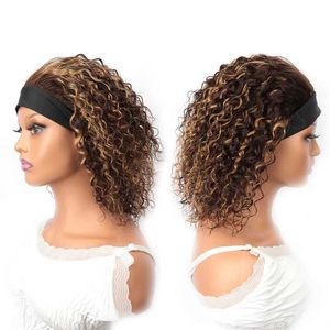 Synthetic Wigs P4/27 Short Curly Headband Human Hair Wigs Brazilian Full Machine Made Glueless Headband Deep Curly Human Hair Wig For Women 240328 240327