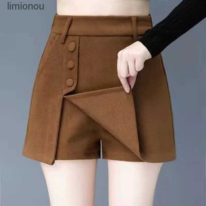 Women's Shorts Womens High Waist Solid Pocket Shorts Autumn and Winter 2023 New Fashion Slim Elastic Waist Loose Office Lady Trouser SkirtsC243128