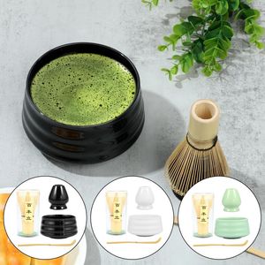 Teware Sets 4pcs Matcha Çay Seti Geleneksel Başlangıç ​​Seramik Kase Bambu Çırpma Tutucu