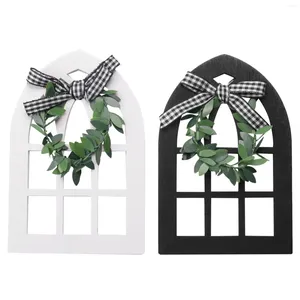 Decorative Figurines 2Pcs Wooden Farmhouse Window Tiered Tray Decoration Plaid Rustic Decor Cathedral Arch Shelf Po Prop