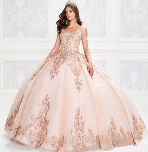 Платья Quinceanera из розового золота с бисером, бальное платье на шнуровке, платья для выпускного вечера с корсетом сзади, Vestido De Festa Sweet 16, платье на заказ6642159