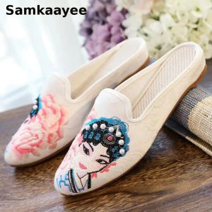 Slippers Size 3541 Женские тапочки весенняя осень женская вышивая туфли китайский стиль точка -ноги Beijing Opera Mujer Sandalias Y24