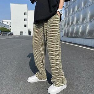 Calças masculinas casuais hip hop xadrez calças masculinas largas soltas streetwear verão na moda elegante estilo coreano venda clássico y2k