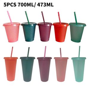 5PCSストローカップ700ml/47Lプラスチックタンブラーとストロー再利用可能なジュースティーウォーターカップパーティーカップコーヒーマグプラスチック製飲料カップ240327