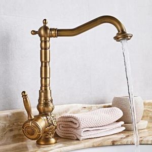 Bathroom Sink Faucets All-copper European Antique Rotary Faucet Vintage Carved Basin And Cold Water