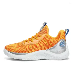 Basketskor modetryck orange mäns sneakers mesh andningsbara par icke-halksport manlig korg homme