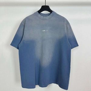 B High Versão 24SS Paris Nova Série de Cores Gradiente Clássico Carta Bordado Puro Algodão Manga Curta Masculina e Feminina T-shirt Família