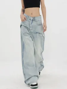 Jeans femininos americano reto perna larga retalhos homens e calças soltas roupas góticas moda alternativa coreano streetwear