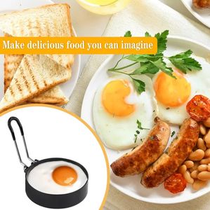 Non-Stick Round Egg Rings with Heat-Resistant Handle - Perfect for Frying Eggs, Pancakes, Breakfast Sandwiches