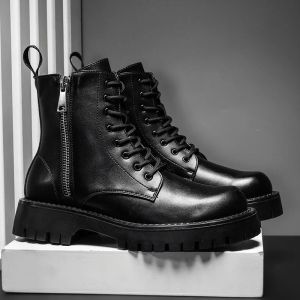 Bot moda yüksek en iyi erkek botları yüksek kaliteli açık ayak bileği önyükleme erkekler için gündelik ayakkabılar trendy punk deri motosiklet tasarımcı botlar