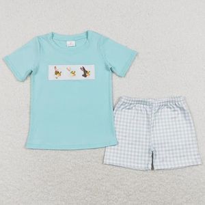 Kläder sätter grossist baby pojkar kläder korta ärm shorts påsk broderi boutique barn springdräkter