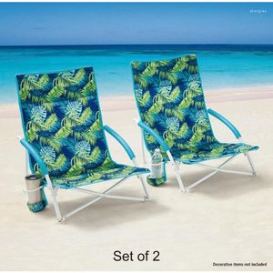 Camp Furniture 2-Pack Mainstays Folding Low Seat Soft Arm Beach Bag Stol med Carry Green Palm Camping Recliner