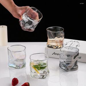 Wine Glasses 280ml Glass Irregular Cups Creative Twisted Grain Cup Abnormal Shape Frosted Transparent Golden Edge Whiskey