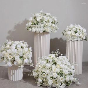 Dekorativa blommor Anpassade ros Hydrange Aritificial Flower Ball Road Leading White Silk Wedding Decoration Table Centerpiece Deocr