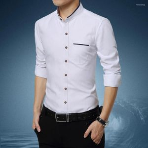 Camisas casuais masculinas moda gola oxford mistura cor sólida manga longa fino ajuste camisa social de negócios homem roupas