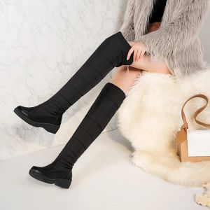 Сапоги New Fashion Women Winter Platform Shoes Ladies Oupling Knee Boots на низких каблуках на молнии бедра высокие снежные сапоги черный синий плюс размер