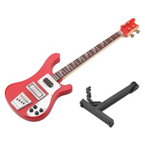 Gitara z stojakiem i gitarą repliki mini -gitarę miniaturową gitarę basową na festiwalowe dekorację biuro domowe rzemieślnicze ornament