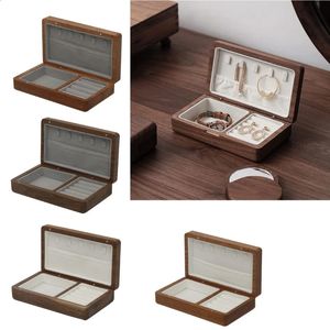 Walnut Wood Jewelry Box Wedding Ring Earring Rings Storage Organizer 240309