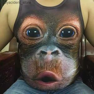 Men's Tank Tops New 3D Printing Funny Animal Monkey Gorilla Tank Top Fashion Men Women Tracksuits Crewneck Hip Hop Vest Size S-7XL Mesh Top t L240320