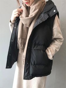 Coletes femininas eotvotee colete para mulheres 2024 jaqueta sem mangas outono inverno coreano moda parkas elegante senhoras chique outwear preto bege casacos