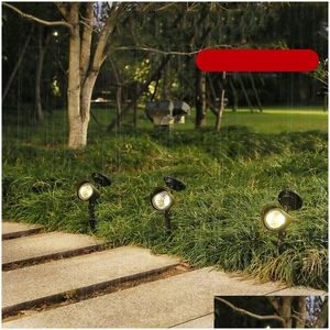 Luci di inondazione solari Faretti per prato alimentati 4LED Cortile Illuminazione esterna impermeabile per paesaggi Villa decorativa Parco Consegna di goccia Re Dh5Yo