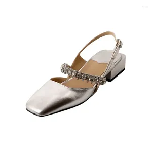 Kleidschuhe Lady Mary Jane im Frühling und Sommer Damen Leder Strass Slingback Absatzhöhe 3,5 cm