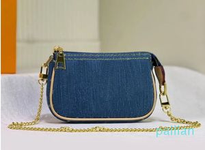 Pochette bolsa de ombro moda letras zíper fechamento cintura saco pequenas bolsas designer corrente sacos ombro caso azul