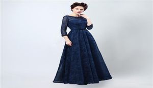 Sexig lång aftonklänning Vestidos Longos Para Formatura Dark Blue Elegant Lace Prom -klänningar med ärmar1678962