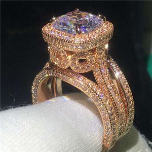 Conjunto de anel 3 em 1 de diamante cz, ouro rosa, vintage, prata esterlina, joias, noivado, aliança de casamento, para mulheres, homens, bijuterias