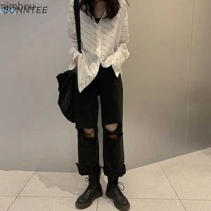 Women's Jeans Women Jeans Hole Ripped Ankle-length High Waist Denim Harajuku Wide Leg Loose Trousers Ins Chic Fashion BF Vintage Casual NewC24318