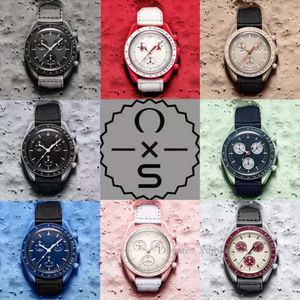 ムーンウォッチ自動Quarz時計のバイオセラミックメンズウォッチ高品質のウォータープルーフ明るいクロノグラフレザーストラップ腕時計