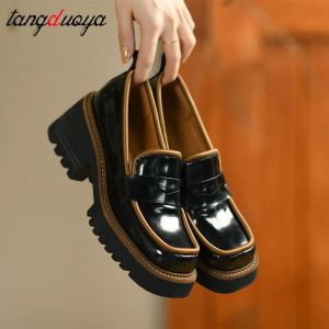 Boots Platform Loafers Slipon Platform Shoes ins Casual Loafers Square Toe Cunky Heel Women Shoes Zapatos de Mujer Pumps Mary Janes