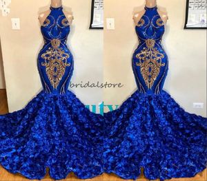 Africa Royal Blue Mermaid Sukienki balowe z różą kwiatowy kantar plus formalny wieczorny suknia iskier iskier cekinowa aplikacja Sweet 16 Quince4230596