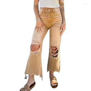 Women's Jeans Vintage Broken Holes Flared Women Knee Hollow Out Trend Denim Pants Female Casual Loose Streetwear Wide Leg Trousers 2024