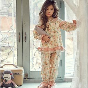 Kid Girls Lolita Cotton Floral Pyjamas uppsättningar.