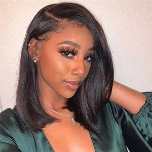 Synthetic Wigs Straight Bob Lace Front Human Hair Wigs for Women Pre Plucked Brazilian Glueless Lace Frontal Wig 250 Density 14 16 Remy 240328 240327