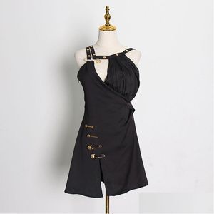 Runway Dresses 1115 2021 Dress Spring Summer Brand Same Style Empire Sleeveless Stand Collar Black Panelled High Quality Sh Drop Deliv Otxic